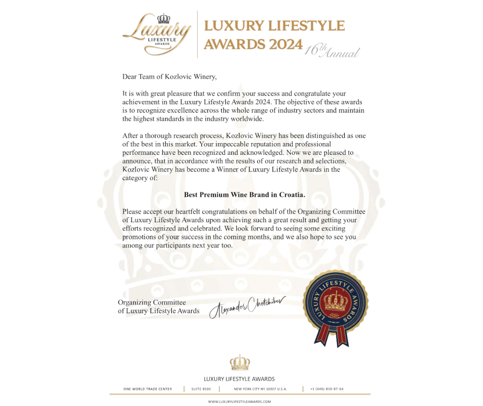 Kozlovic Winery_Congratulatory letter 2024